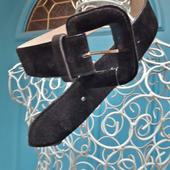 Suede Belt Genuine Leather Black Suede Covered Belt Buckle Size S - Picture 13 of 15